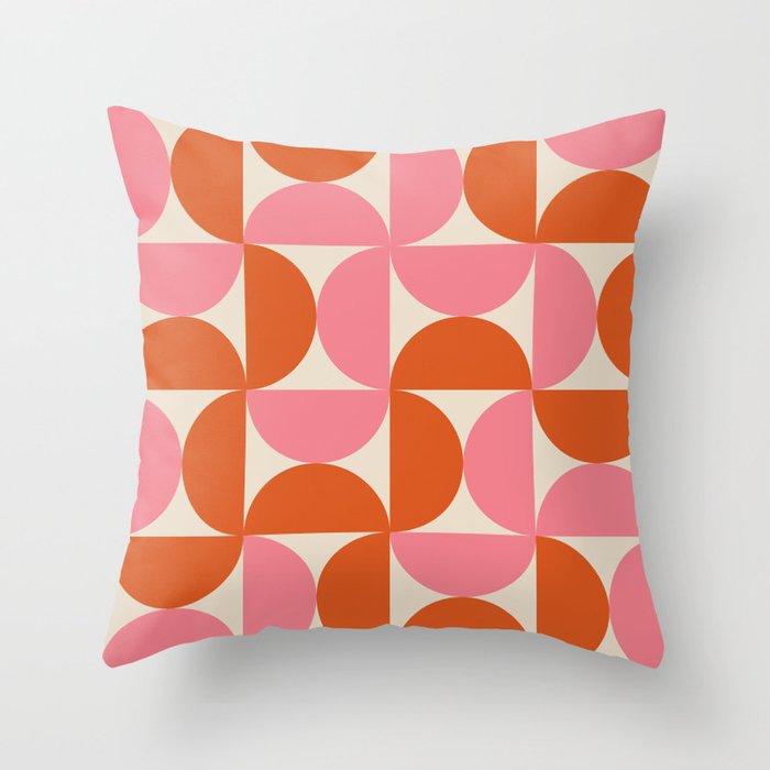 Minimalist Geometric Mid century modern abstract half circles pattern in pink and orange Throw Pillow
