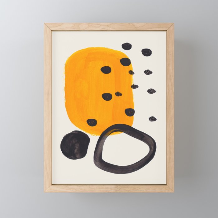 Unique Abstract Unique Mid Century Modern Yellow Mustard Black Ring Dots Framed Mini Art Print By Enshape Society6