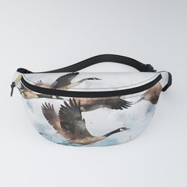 Gray-and-black Mallard Ducks Flying During Day Time Fanny Pack