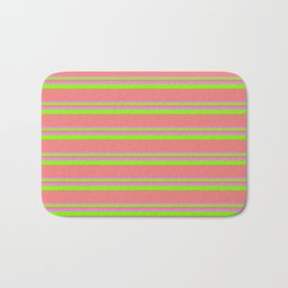 [ Thumbnail: Violet, Chartreuse, and Light Coral Colored Lined/Striped Pattern Bath Mat ]