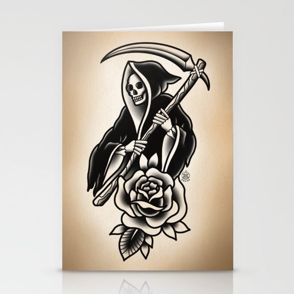 Grim Reaper Tattoo - BW Stationery Cards