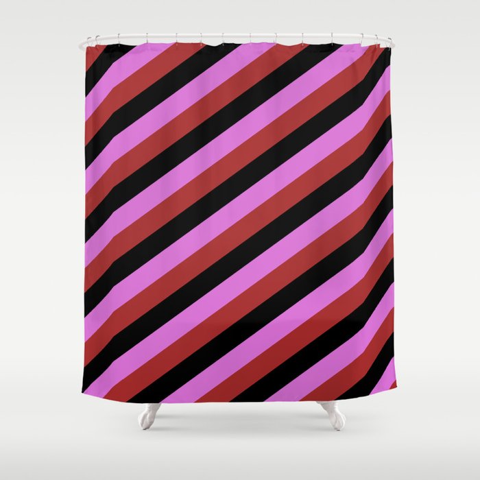 Orchid, Brown & Black Colored Lines/Stripes Pattern Shower Curtain