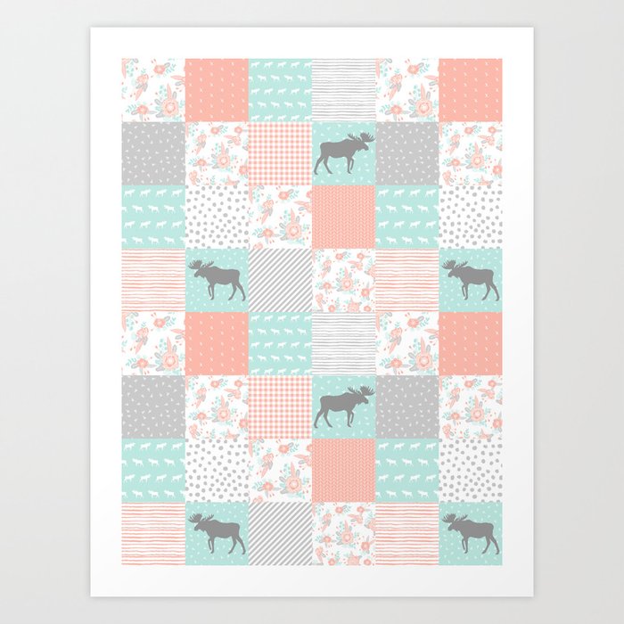 Modern Quilt Pattern Square Quilt Baby Nursery Gender Neutral Gifts For New Baby Room Art Print By Charlottewinter