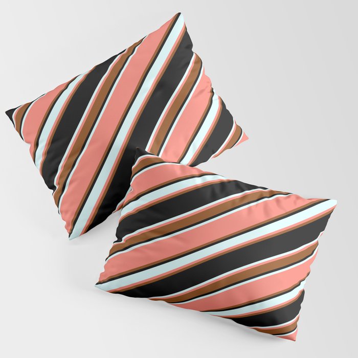 Salmon, Brown, Black & Light Cyan Colored Pattern of Stripes Pillow Sham