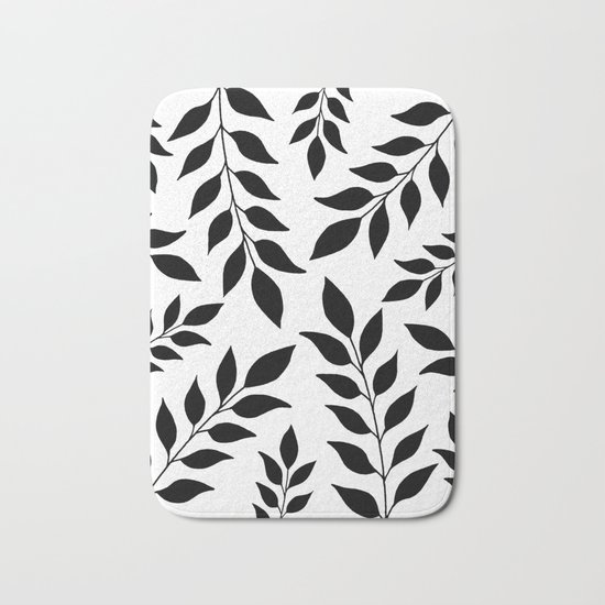 Black Leaves Pattern Bath Mat