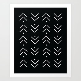 Arrow Geometric Pattern 7 in white and black monochrome Art Print