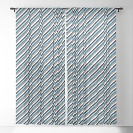 [ Thumbnail: Eye-catching Light Sky Blue, Dark Slate Gray, Gray, White, and Black Colored Stripes/Lines Pattern Sheer Curtain ]
