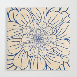 Blue Flower Outline Wood Wall Art