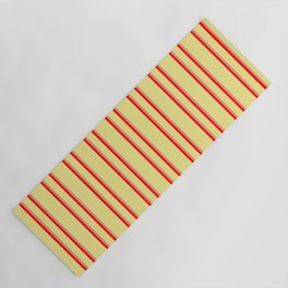 [ Thumbnail: Tan, Red, and Dark Salmon Colored Pattern of Stripes Yoga Mat ]