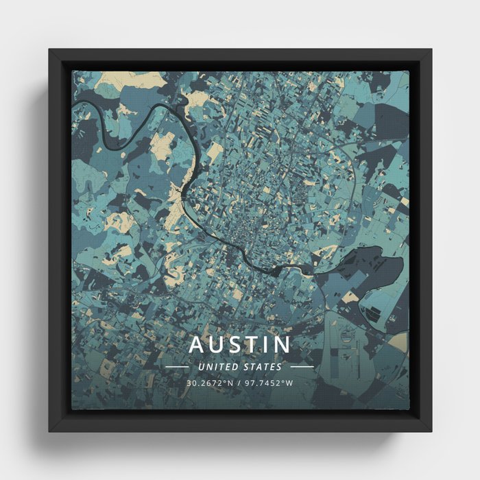 Austin, United States - Cream Blue Framed Canvas