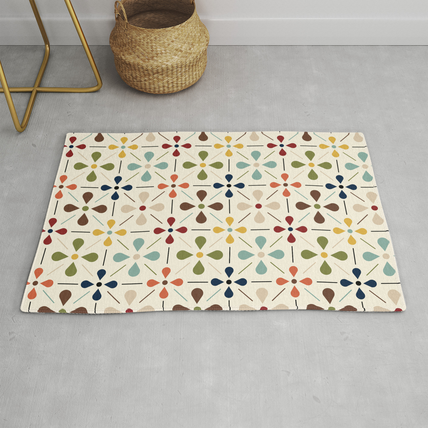 Vintage Daisy Pattern Mid Century Modern Rug By Folknfunky Society6