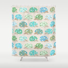 Hedgehog polkadot in green and blue Shower Curtain