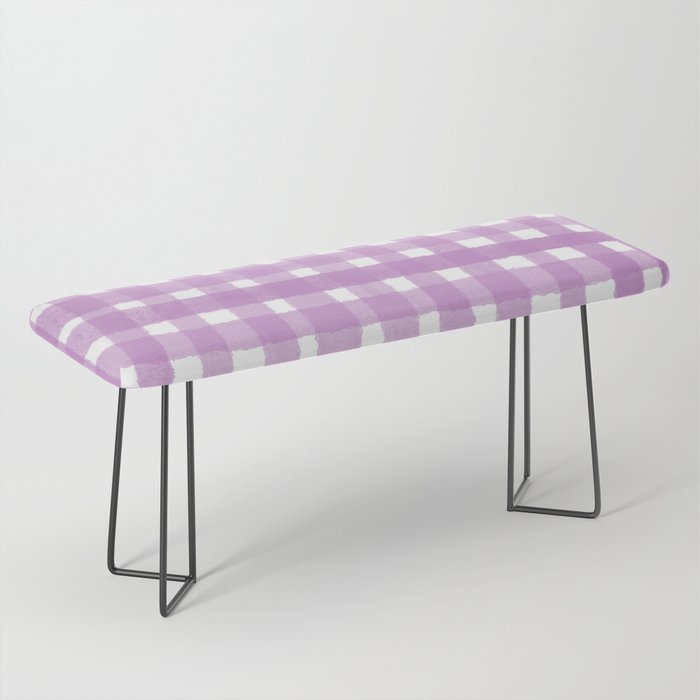 Pink Watercolour Farmhouse Style Gingham Check Bench
