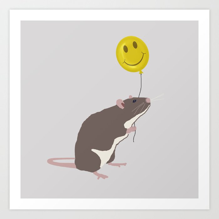 Rat with a Happy Face Balloon Art Print