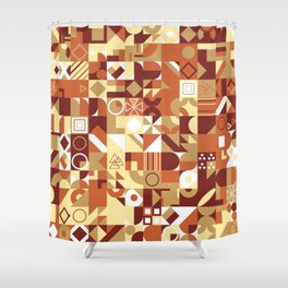 Orange, Yellow, White Colorful Minimalist Geometric Design Gift Pattern Art Print Shower Curtain