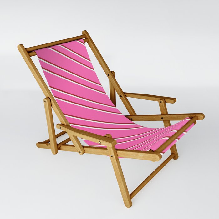 Hot Pink, Brown, and Mint Cream Colored Striped Pattern Sling Chair