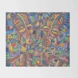 The Happy Villagers IV painting of traditional African village life Throw Blanket