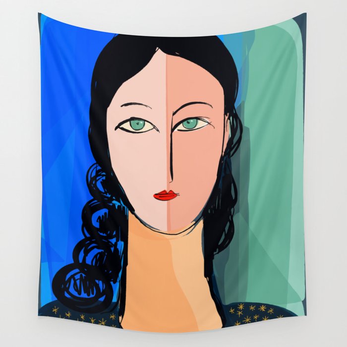 Portrait expressionist of a girl with turquoise eyes Wall Tapestry