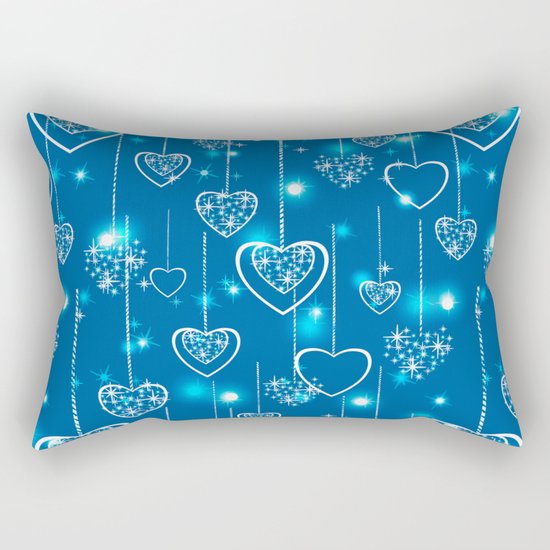 Bright openwork hearts on a light blue background. Rectangular Pillow