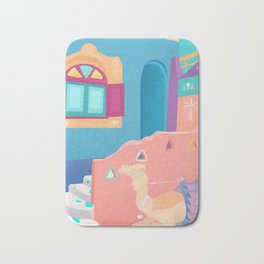 Egypt, Nubian Village Bath Mat | House, Digital, Graphicdesign, Desertvibes, Colorful, Rosecolor, Blue, Nubianvillage, Illustration, Egyptart 
