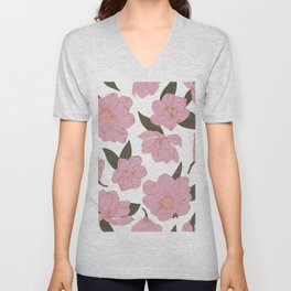 Cold pink magnolias pattern V Neck T Shirt
