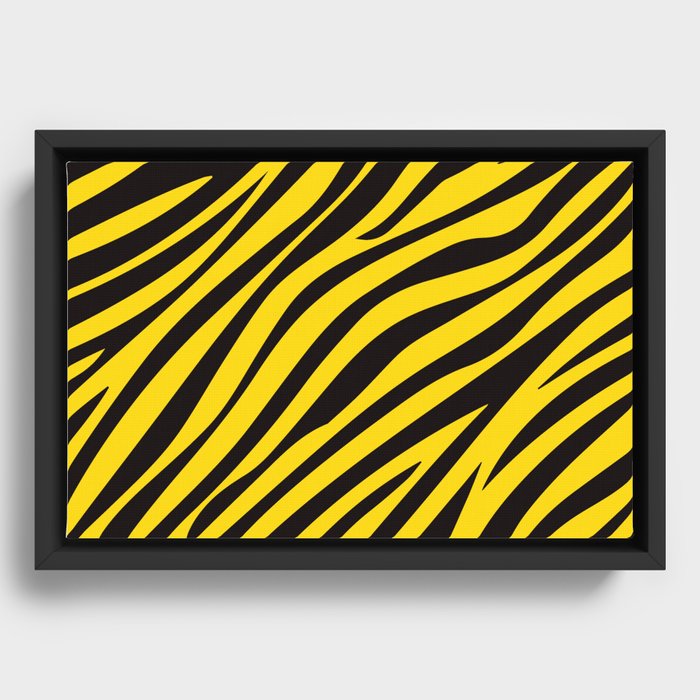 Yellow and Black Abstraction Lines Framed Canvas