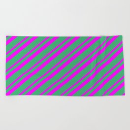 [ Thumbnail: Fuchsia and Sea Green Colored Stripes/Lines Pattern Beach Towel ]