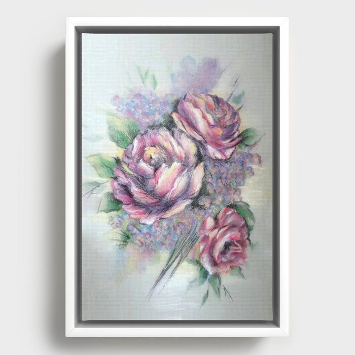 Pastel roses and lillac flowers bouquet Framed Canvas