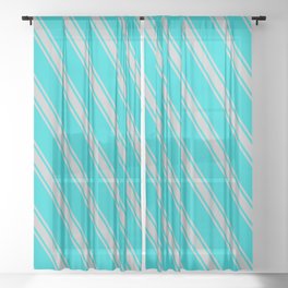 [ Thumbnail: Dark Turquoise and Grey Colored Stripes/Lines Pattern Sheer Curtain ]