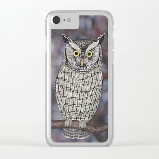 eastern screech owl on a branch Clear iPhone Case