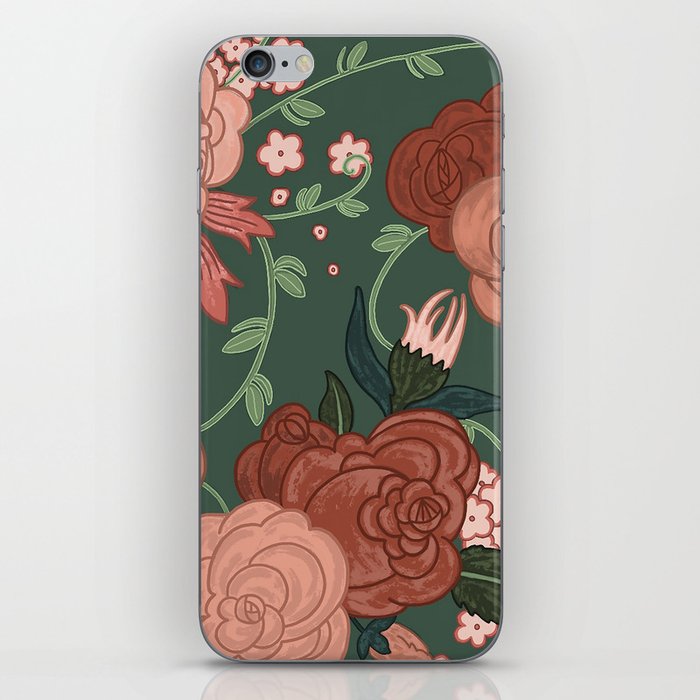 Pink and Green Flowers iPhone Skin