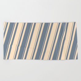 [ Thumbnail: Slate Gray and Bisque Colored Stripes Pattern Beach Towel ]