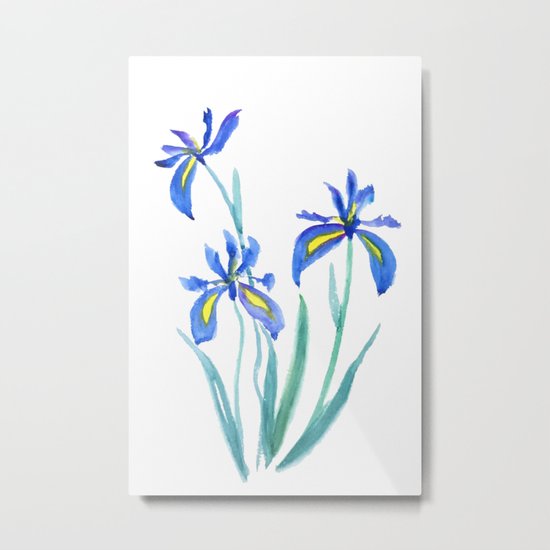 blue iris watercolor Metal Print