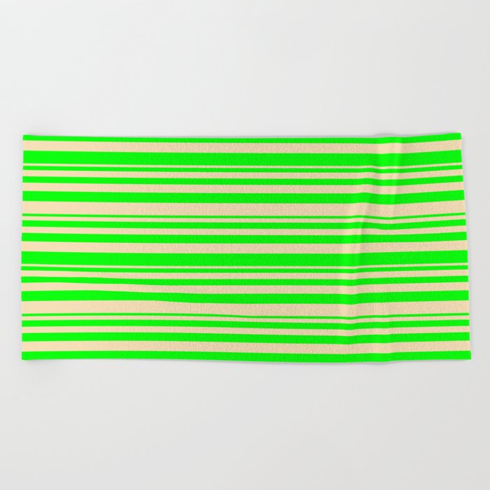 Lime & Tan Colored Lined Pattern Beach Towel