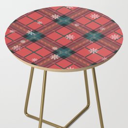 Christmas Winter Snowflakes Red Buffalo Plaid Check Pattern Side Table