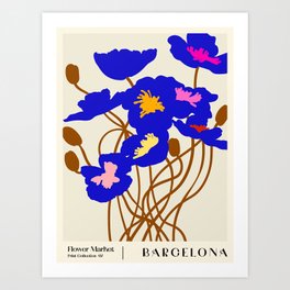 Flower Market, Barcelona, Modern botanical style Art Print