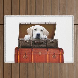 Golden Retriever Dog - old suitcases -  Outdoor Rug