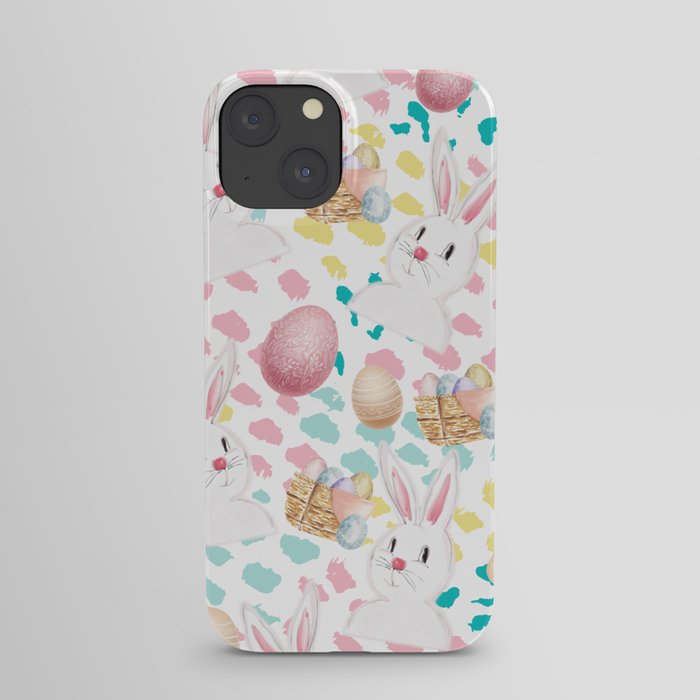 Easter Bunny And Eggs On Acrylic Paint Dots Pattern  iPhone Case