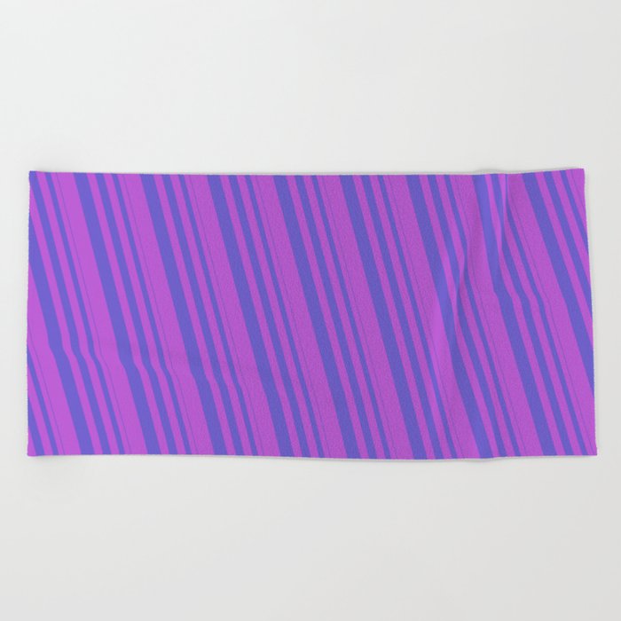 Slate Blue & Orchid Colored Striped Pattern Beach Towel
