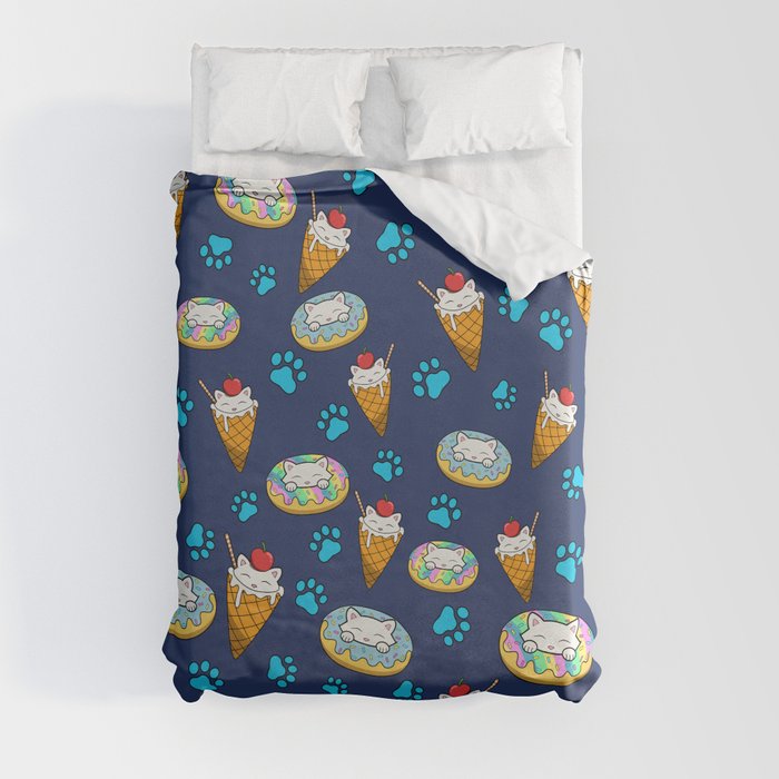Cats and desserts pattern Duvet Cover