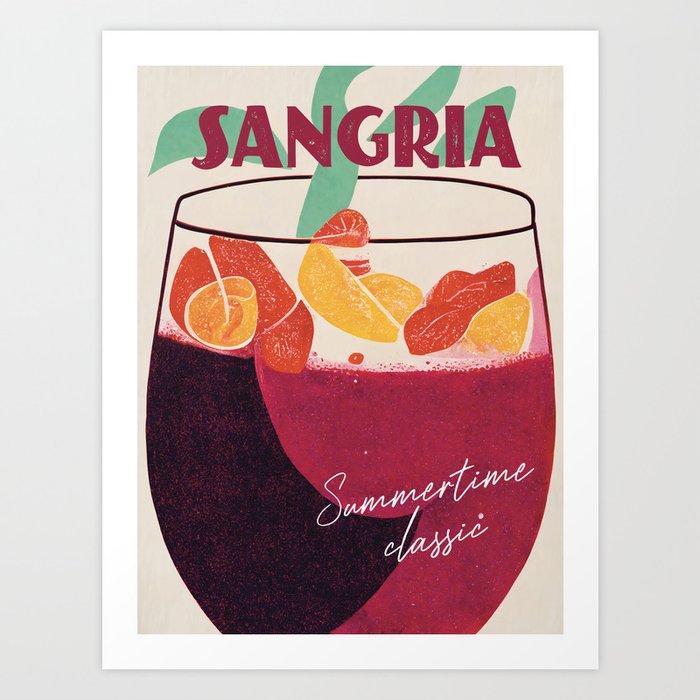 Sangria Retro Poster Big Bowl Bar Prints, Vintage Drinks, Recipe, Wall Art Art Print