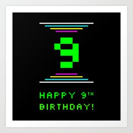 [ Thumbnail: 9th Birthday - Nerdy Geeky Pixelated 8-Bit Computing Graphics Inspired Look Art Print ]
