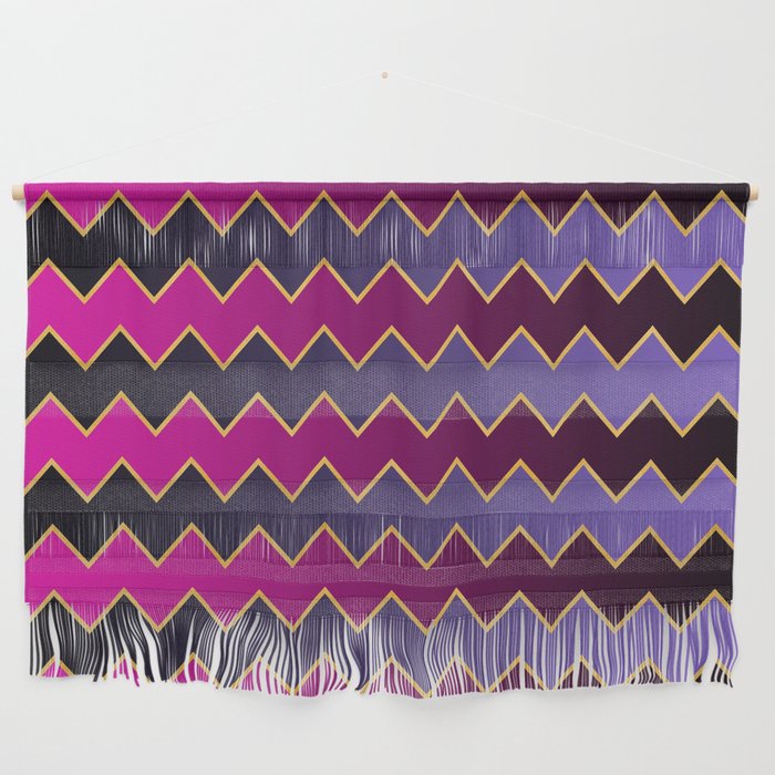 Purple Gold Pink Modern Zig-Zag Line Collection Wall Hanging