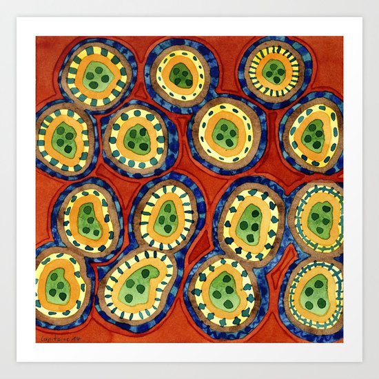Folcloristic Ringed Circles Pattern Art Print
