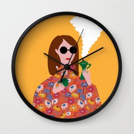 Girl with an Italian coffe maker // Fun everyday illustration Wall Clock