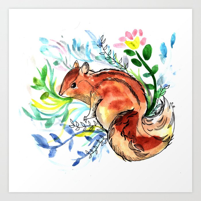 Cute Korea Squirrel In Sping Flowers Art Print By Elodiebourdeau Society6
