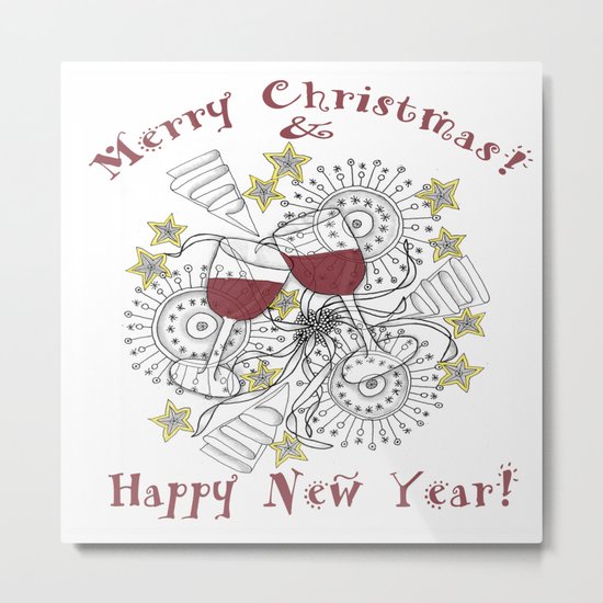 Merry Christmas & Happy New Year - Zentangle Illustration Metal Print