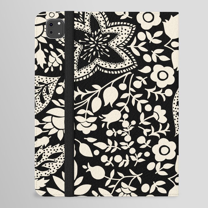 Blossoms and leaves solid black and white iPad Folio Case