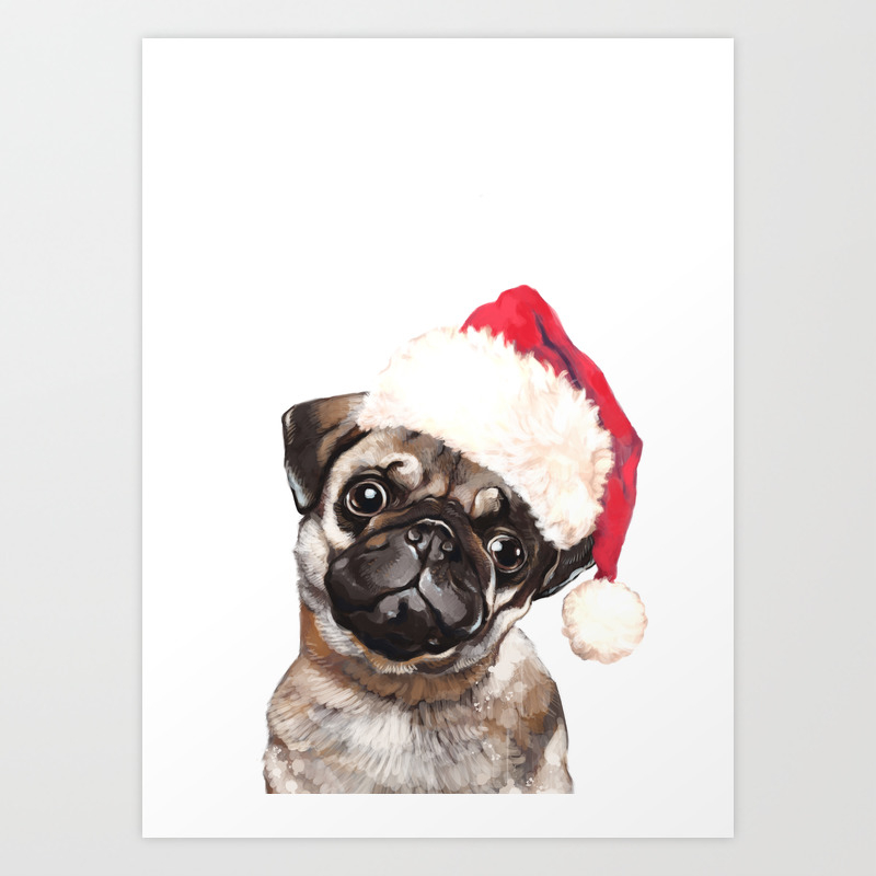 Christmas Pug Art Print By Bignosework Society6