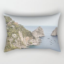 Rocky Capri Island Landscape Photo | Coastal Horizon and Village Sea View Art Print | Italy Travel Photography Rectangular Pillow